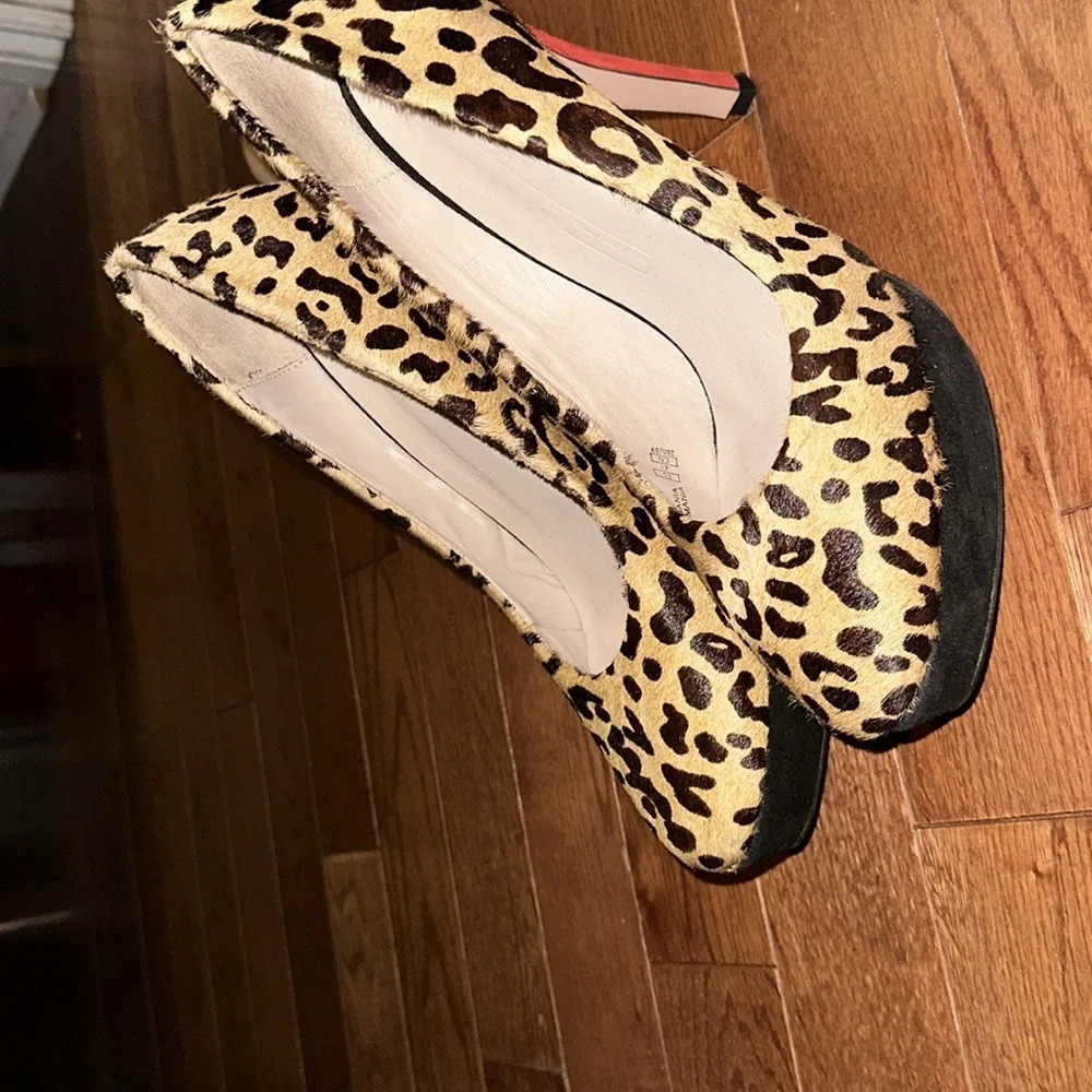 Zara calf hair leopard print Red Heel platform pumps Sz 41 - Picture 7 of 16